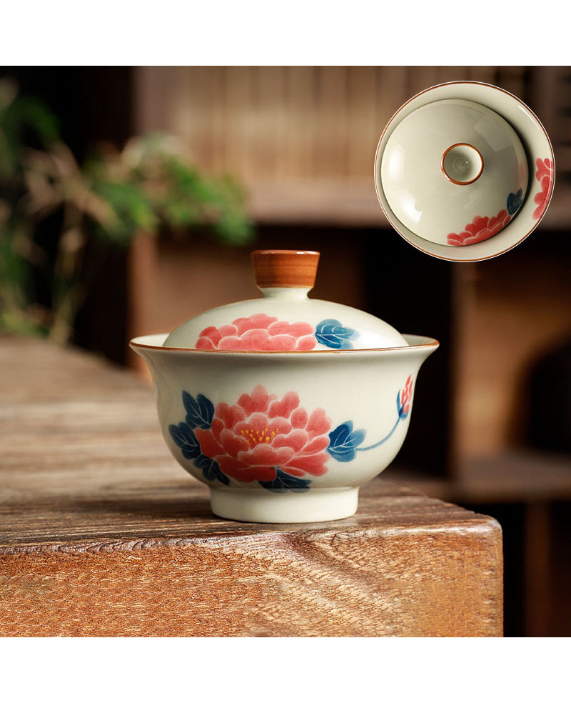 Grey Glaze Hand Painted Covered Bowl