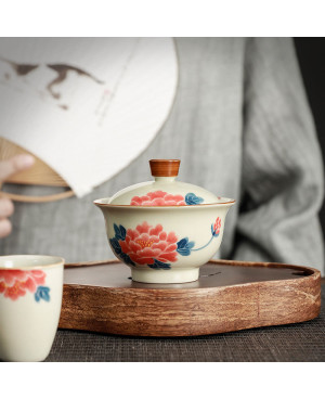 Grey Glaze Hand Painted Covered Bowl